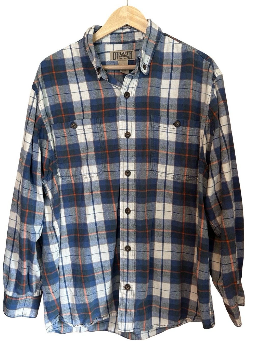 Duluth Trading Cotton Plaid Flannel Button Down Shirt Blue Men’s L
